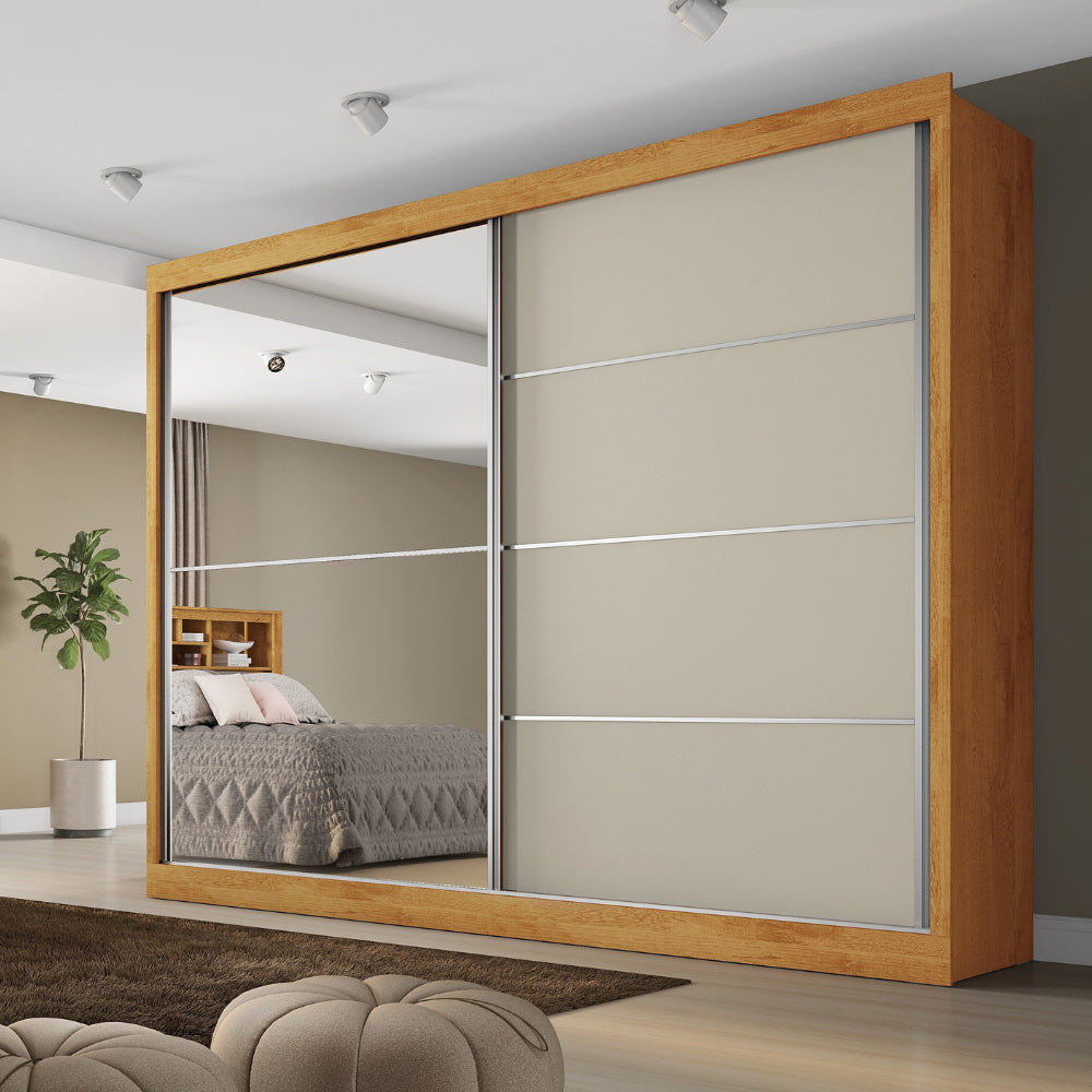 Guarda Roupas Casal 2 Portas Com Espelho 4 Gavetas Austria Madeirado Off White