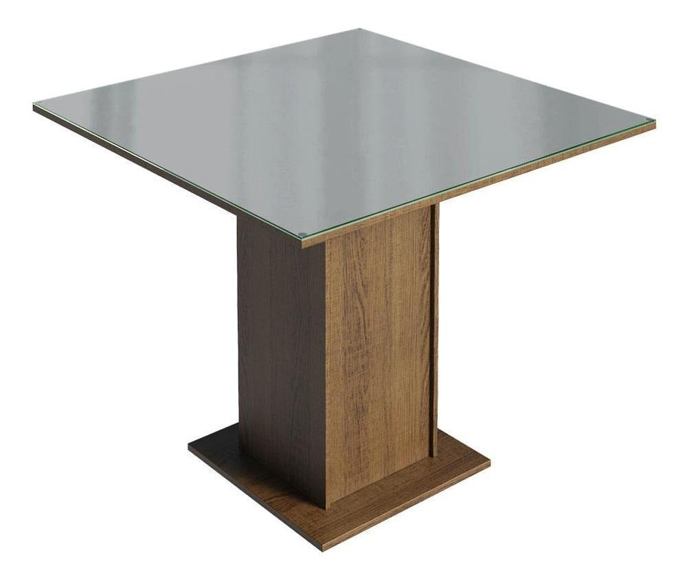 Sala Jantar Mesa Tampo Vidro 4 Cadeiras Anaju Rustica/Cinza