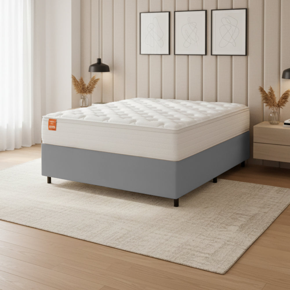 Cama Box Casal Molas Ensacadas Real Branco / Cinza Inducol
