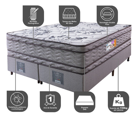Cama Box King Colchão OrtoFirm + Box 193x203x67 One Face Espuma D45 Cinza