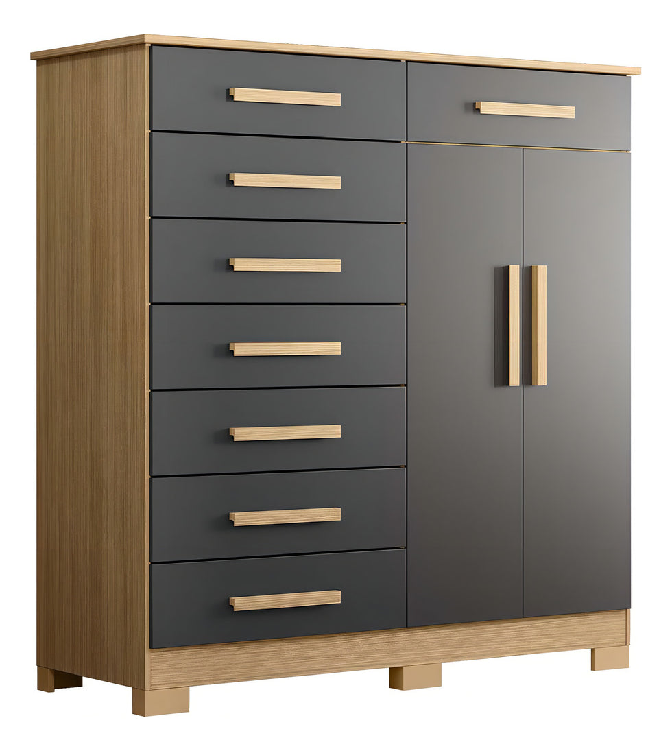 Cômoda New Verona Com 8 Gavetas E 2 Portas - Natural/titaniu Cor Natural