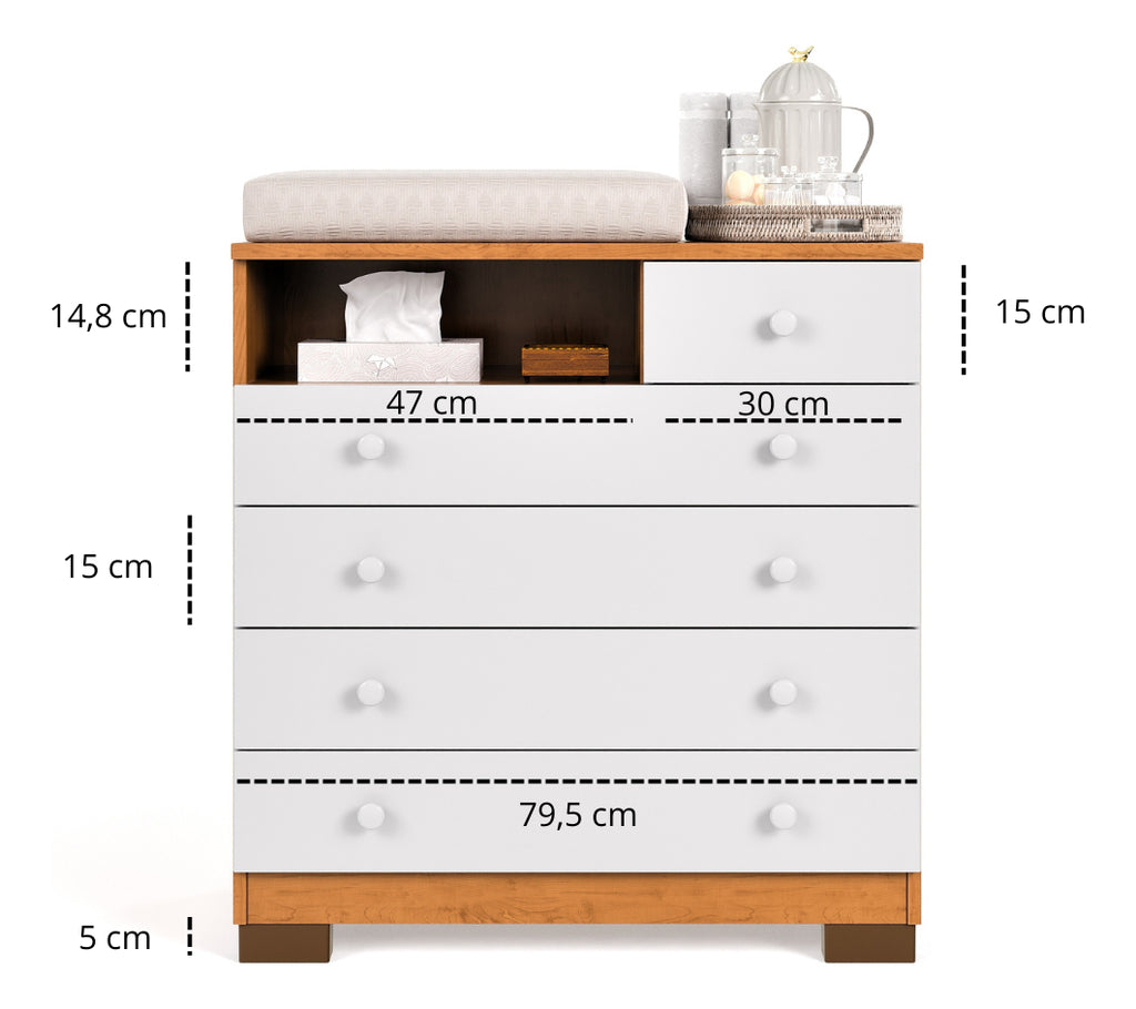 Cômoda Infantil Amora 5 Gavetas com Trocador Maxi do Brasil Branca MDF