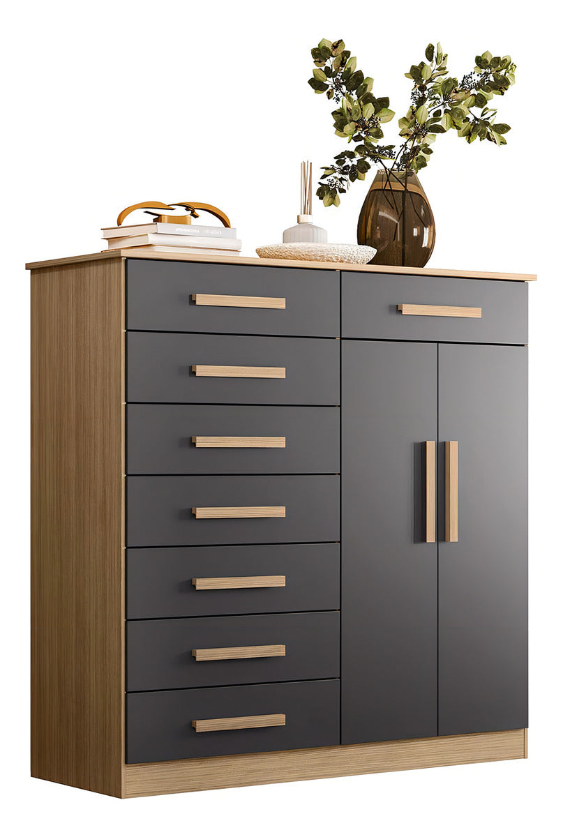Cômoda New Verona Com 8 Gavetas E 2 Portas - Natural/titaniu Cor Natural