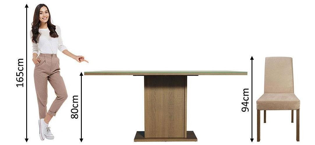 Sala Jantar Mesa Tampo Vidro 6 Cadeiras Alexis Cor Rustic/Crema/Imperial Desenho do tecido das cadeiras Liso