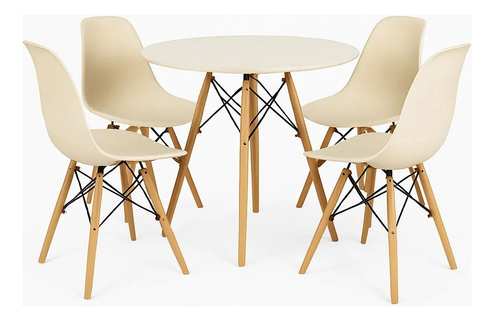 Conjunto Jantar Nero Mesa Redonda MDF 70cm + 4 Cadeiras Eiffel Fendi