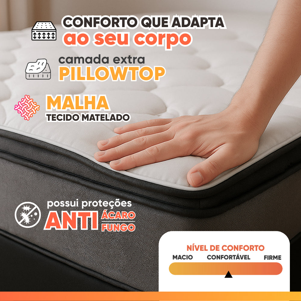 Gazin Cama box Maximus casal 138cm x 188cm cinza e preto