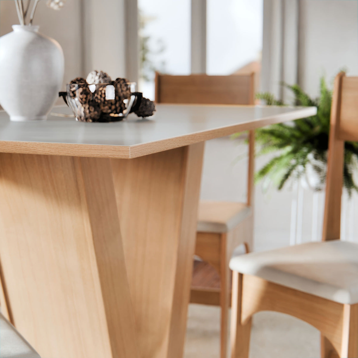 Conjunto Mesa de Jantar 4 Cadeiras Vivi Mesa Retangular 110x75 4 Lugares Mel Off White MDF/MDP