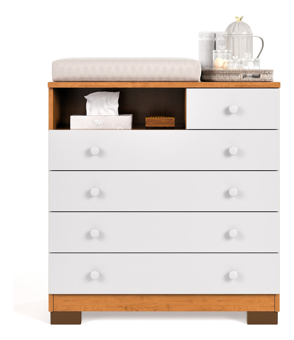 Cômoda Infantil Amora 5 Gavetas com Trocador Maxi do Brasil Branca MDF