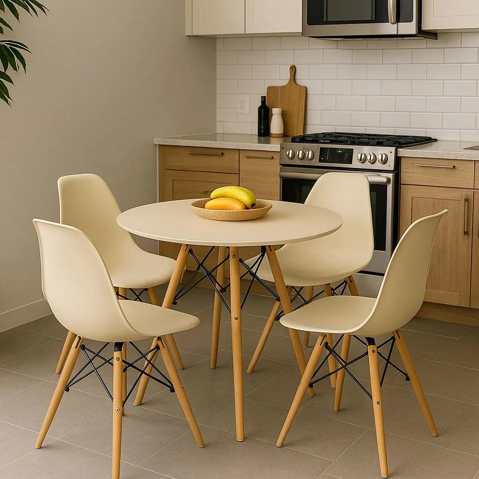 Conjunto Jantar Nero Mesa Redonda MDF 70cm + 4 Cadeiras Eiffel Fendi