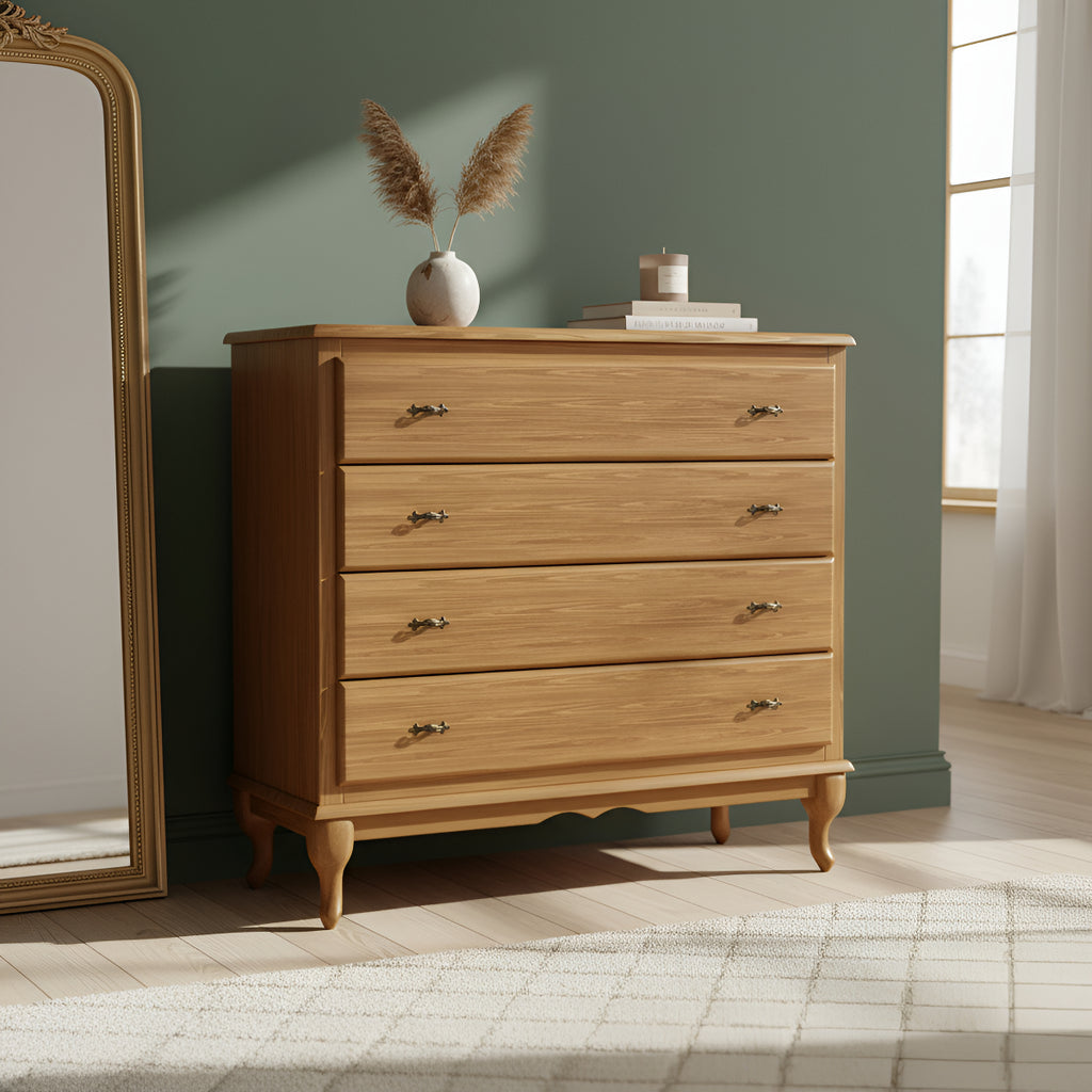 Cômoda 4 Gavetas Clássica Pés Luiz Xv Corrediça Telescópica Cor Imbuia