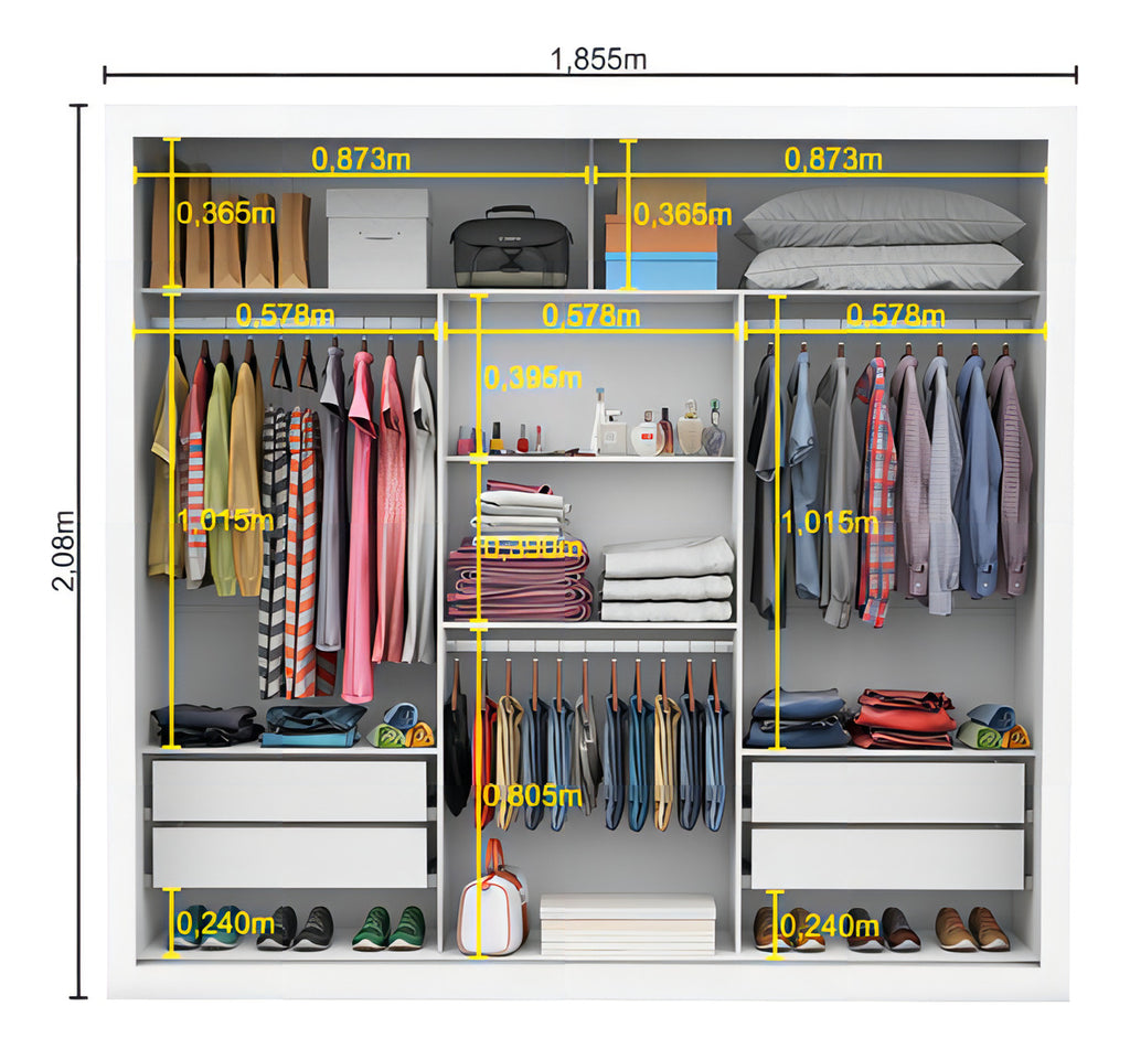 Guarda Roupas Casal Com Espelho 3 Portas De Correr Isabela Cor Branco