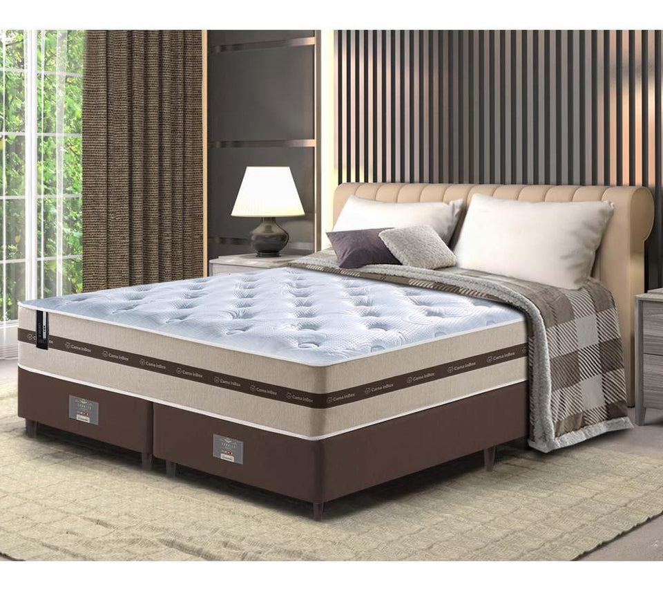 Conjunto Cama Box Queen De Molas Pocket Cama Inbox Smart Cor Bege