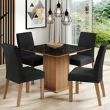 Sala Jantar Madesa Evelin Mesa Tampo Vidro Com 4 Cadeiras Cor Rustic/Preto/Oxford