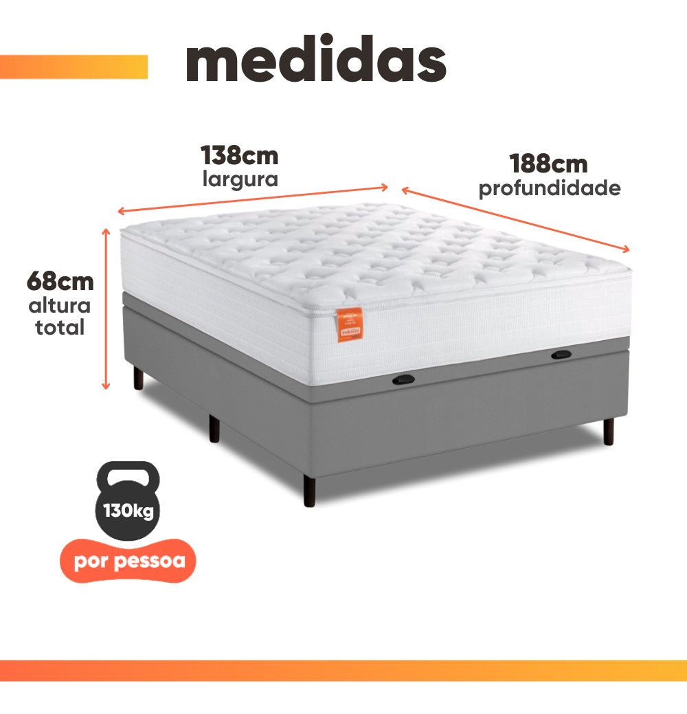 Cama Box Baú Casal Inducol Molas Ensacadas 138x188cm Branco