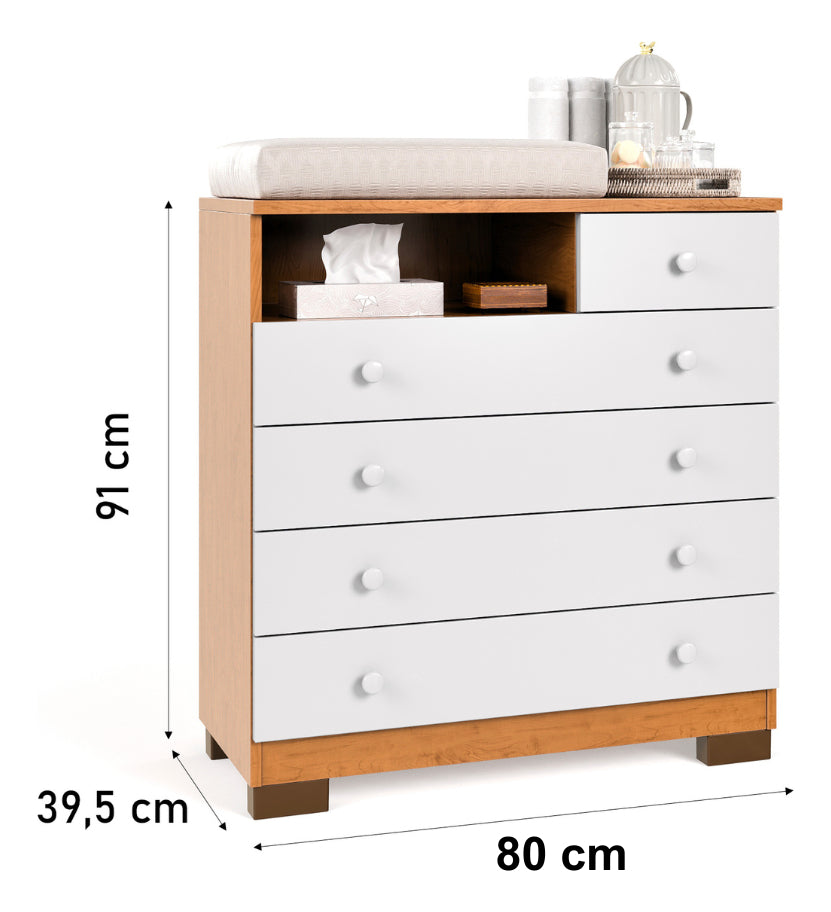 Cômoda Infantil Amora 5 Gavetas com Trocador Maxi do Brasil Branca MDF