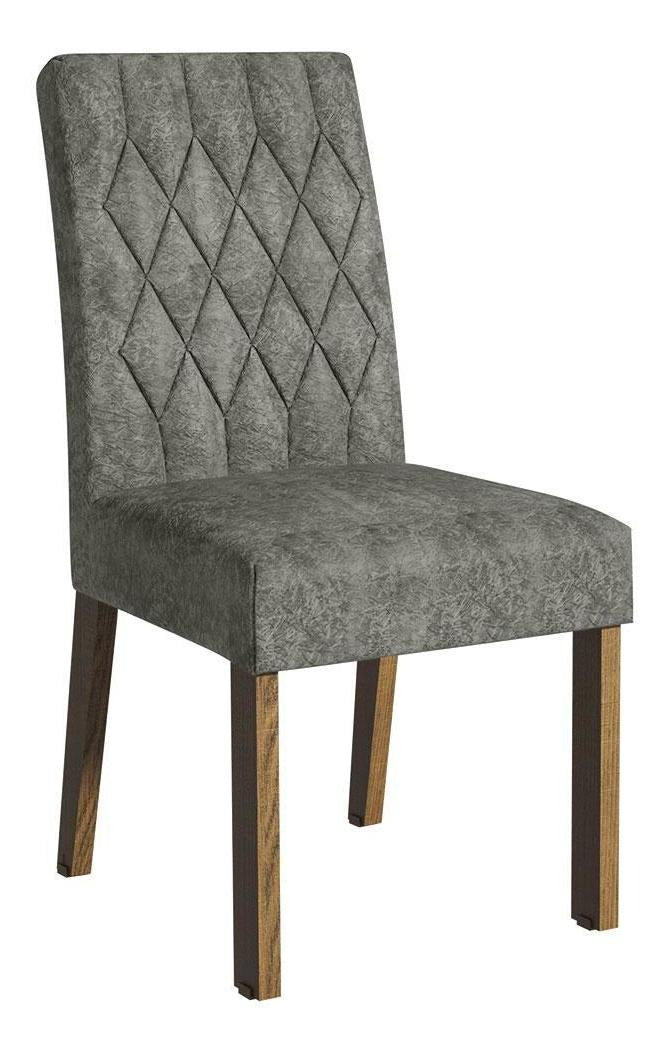 Sala Jantar Mesa Tampo Vidro 4 Cadeiras Anaju Rustica/Cinza