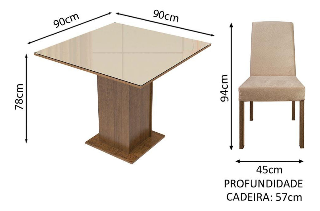 Sala Jantar Madesa Evelin Mesa Tampo Vidro Com 4 Cadeiras Cor Rustic/Crema/Imperial