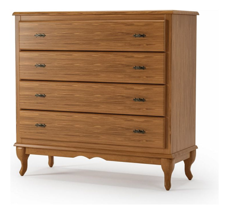 Cômoda 4 Gavetas Clássica Pés Luiz Xv Corrediça Telescópica Cor Imbuia