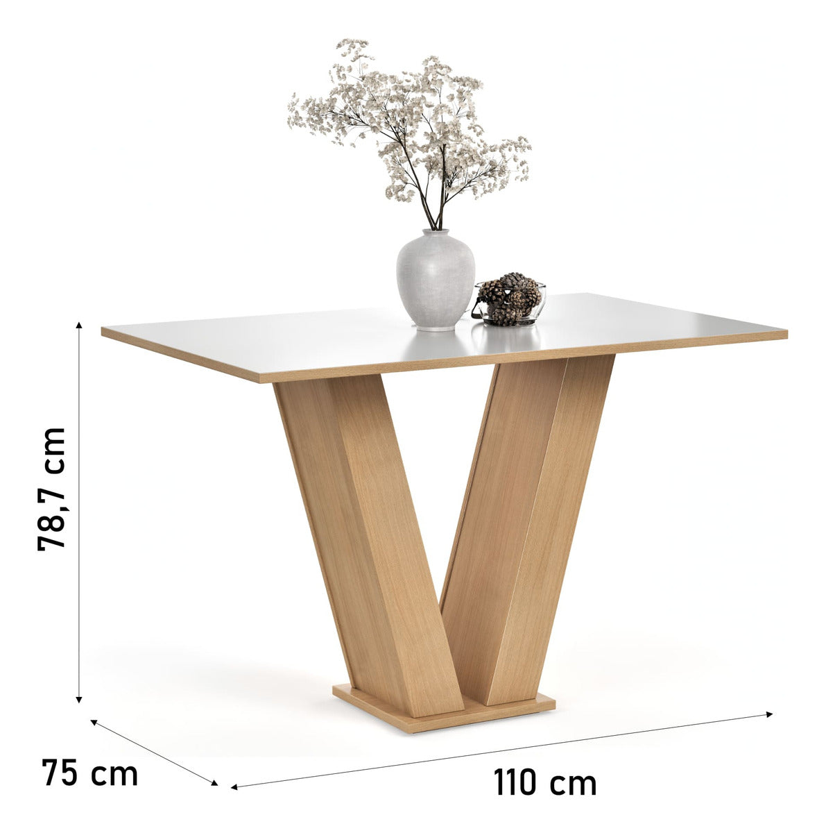 Conjunto Mesa de Jantar 4 Cadeiras Vivi Mesa Retangular 110x75 4 Lugares Mel Off White MDF/MDP