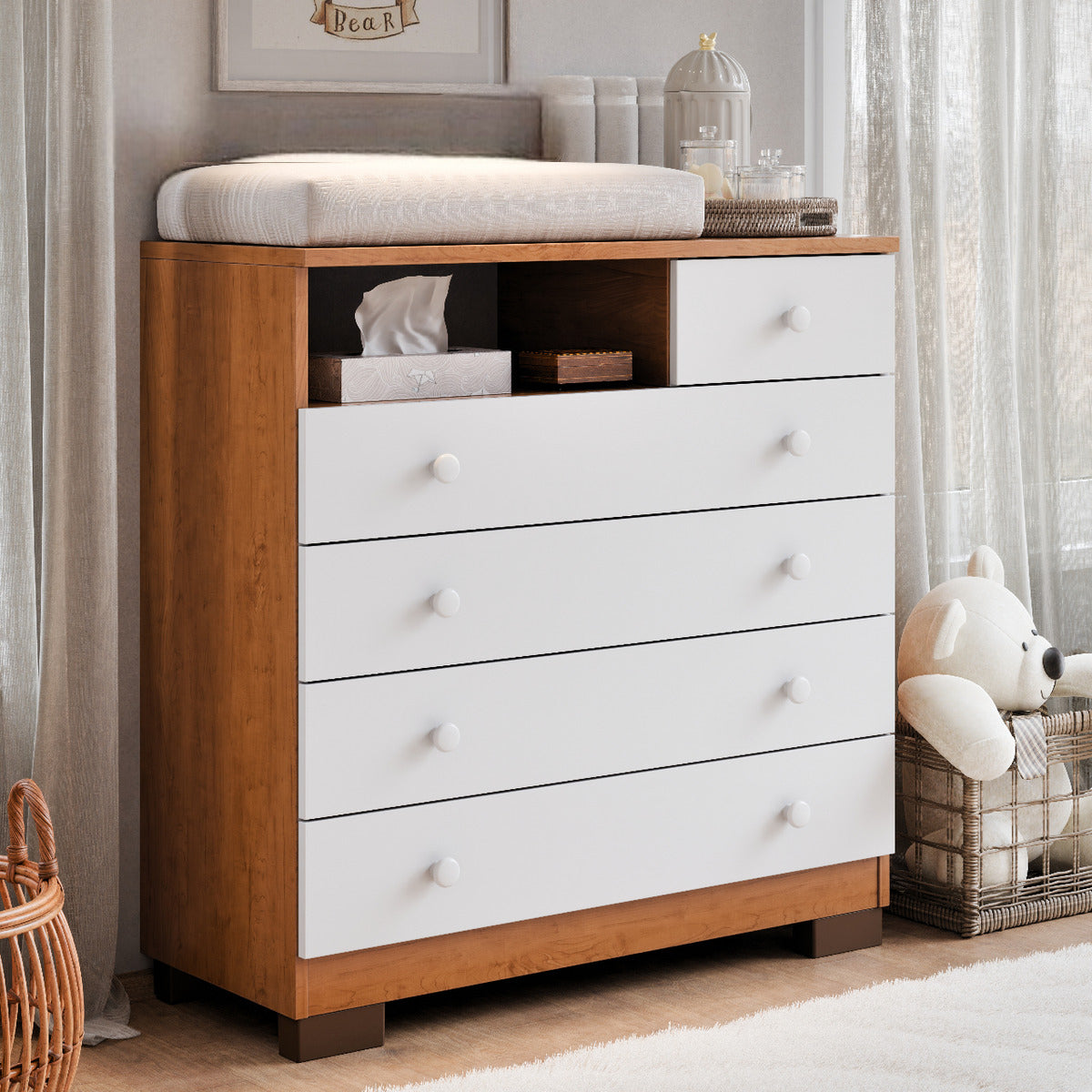 Cômoda Infantil Amora 5 Gavetas com Trocador Maxi do Brasil Branca MDF