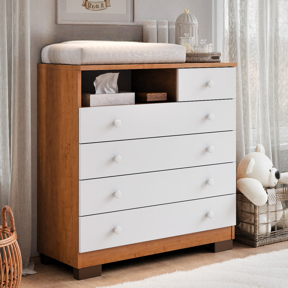 Cômoda Infantil Amora 5 Gavetas com Trocador Maxi do Brasil Branca MDF