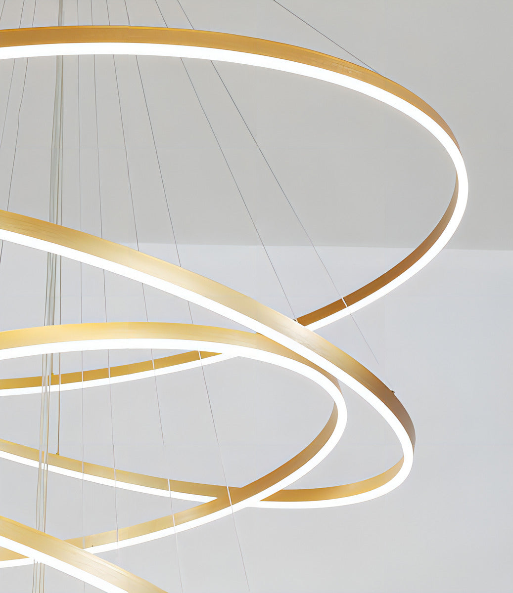 Lustre Pendente Anéis Sofisticado 6 Aros Led 3500k 160w Cor Dourado