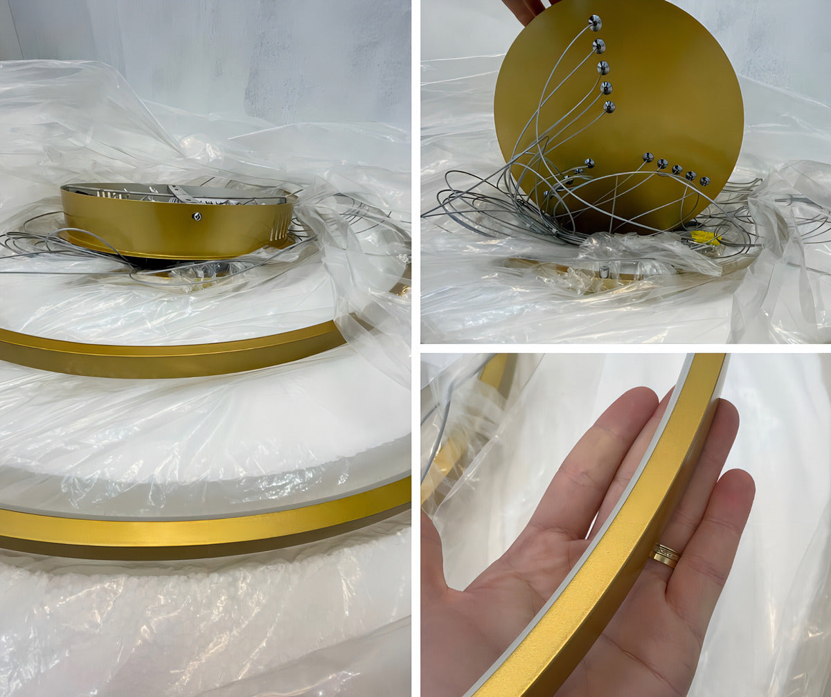 Lustre Pendente Moderno 5 Anéis Dourado Pe Direito Duplo Luz 3/1 - Green Age