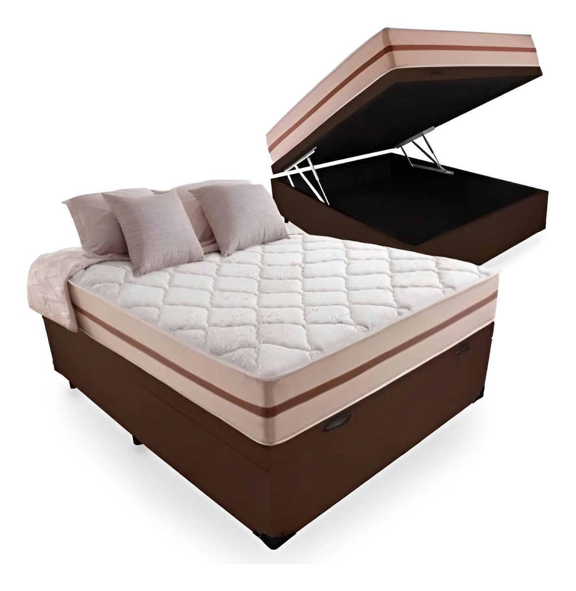 Cama Box Baú Casal Com Colchão Pillow Angel Molas Ensacadas Cor Marrom