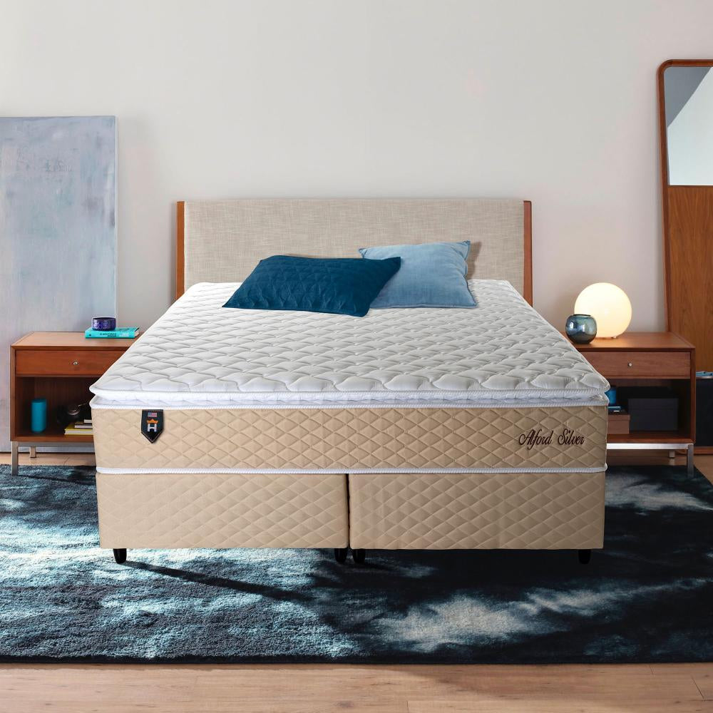 Cama Box King Size Alford 193x203x66 Bege C/ Molas Ensacadas
