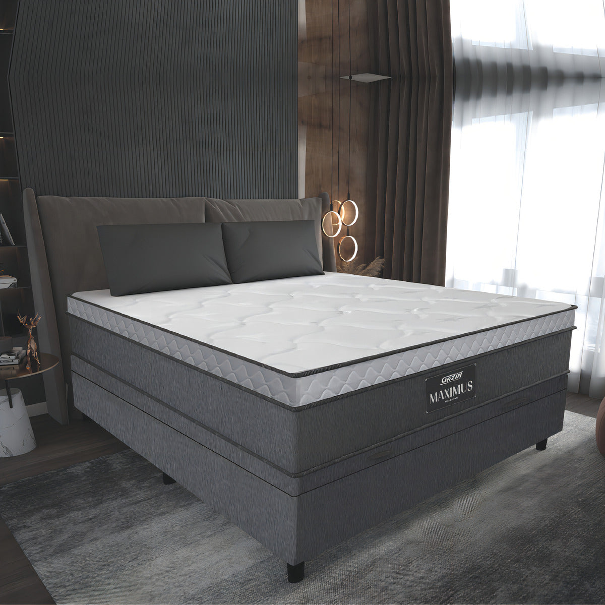 Cama Box Baú Casal Gazin Maximus Molas Ensacadas Linho Cor Cinza/bran