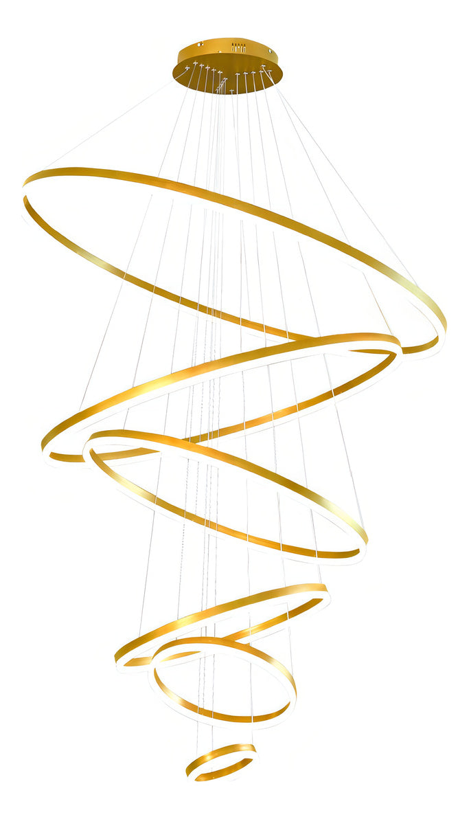 Lustre Pendente Anéis Sofisticado 6 Aros Led 3500k 160w Cor Dourado