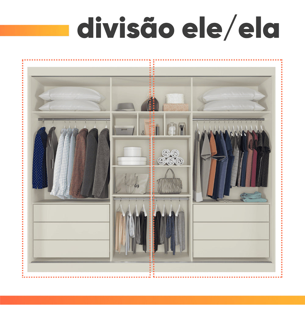 Guarda Roupas Casal 3 Portas Com Espelho 100% Mdf 6 Gavetas Off White/madeirado