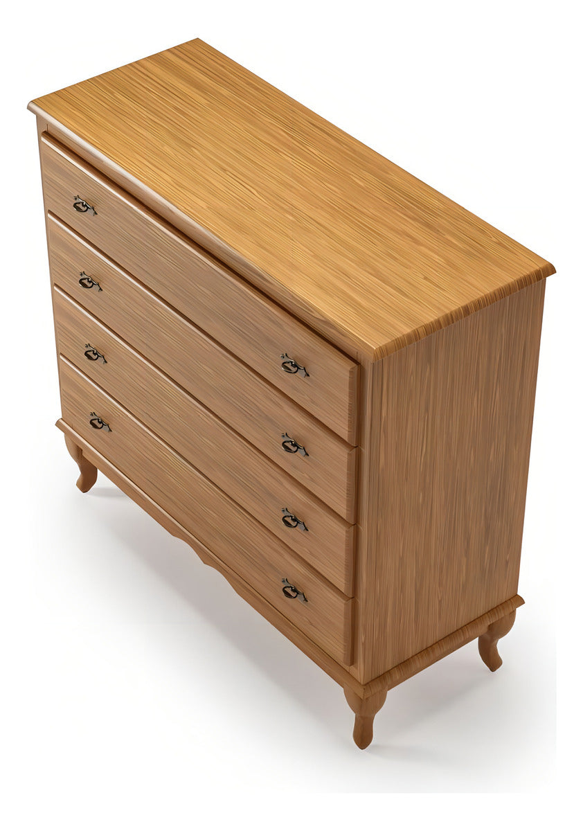 Cômoda 4 Gavetas Clássica Pés Luiz Xv Corrediça Telescópica Cor Imbuia