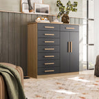 Cômoda New Verona Com 8 Gavetas E 2 Portas - Natural/titaniu Cor Natural