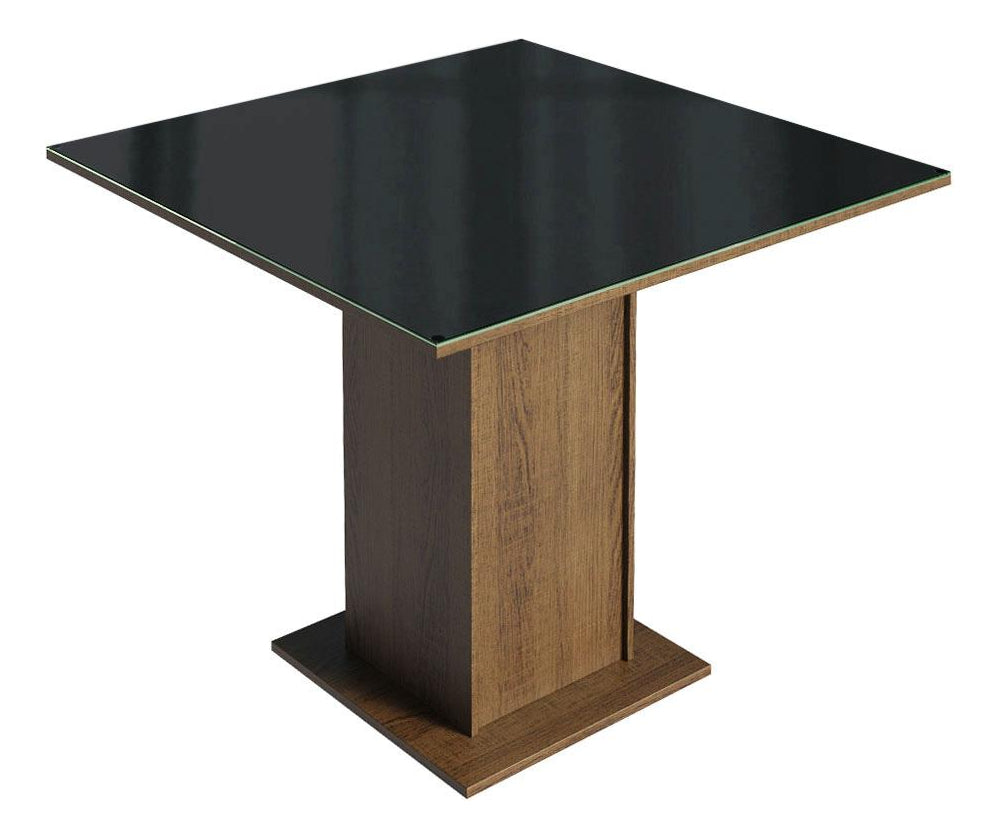 Sala Jantar Madesa Evelin Mesa Tampo Vidro Com 4 Cadeiras Cor Rustic/Preto/Oxford