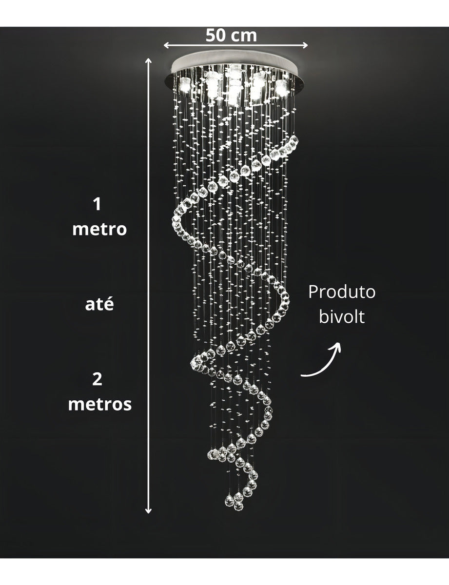 Lustre De Cristal Legítimo Espiral - Base 50 Cm Até 2 Mereos Cor Prateado