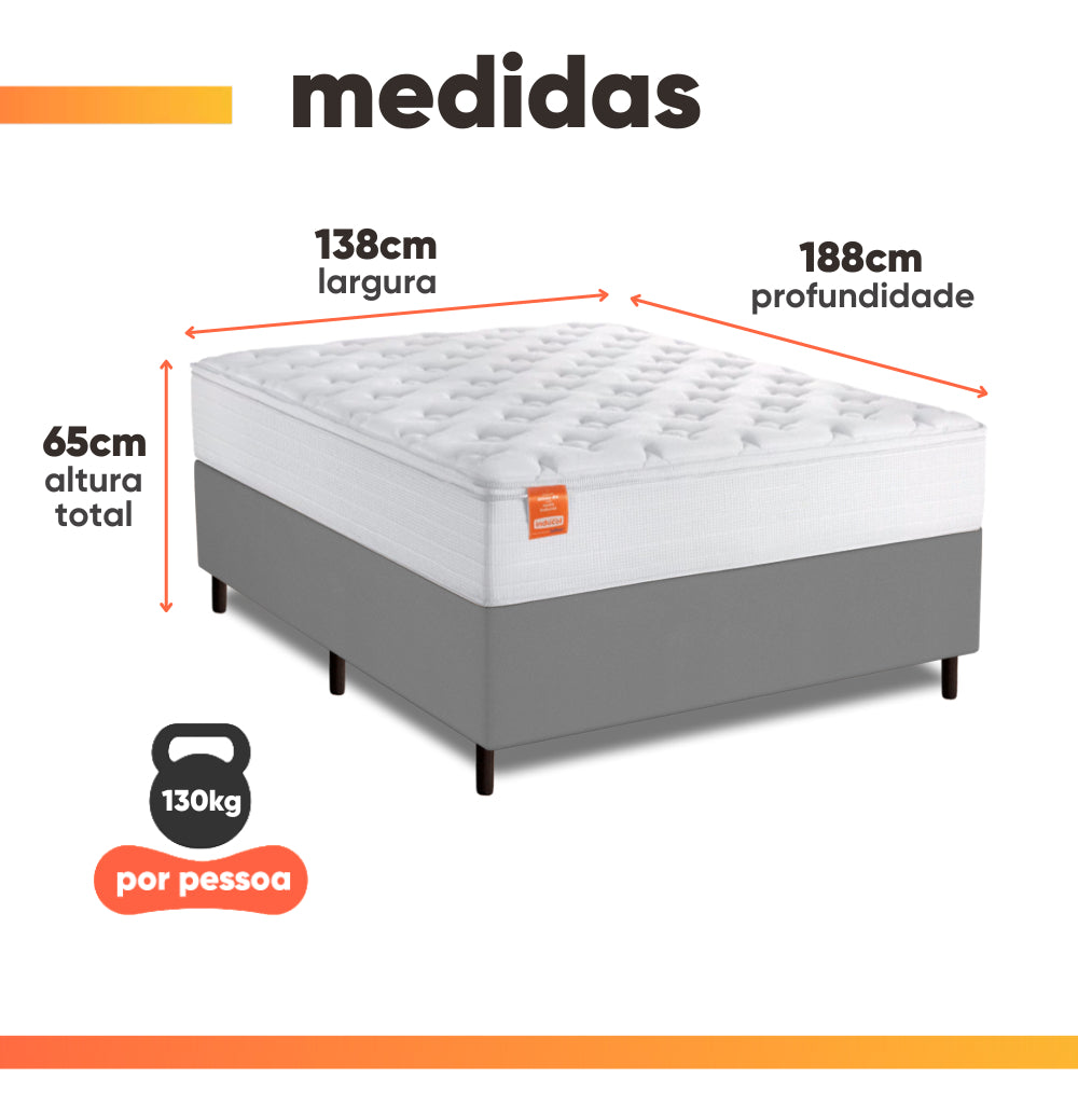 Cama Box Casal Molas Ensacadas Real Branco / Cinza Inducol