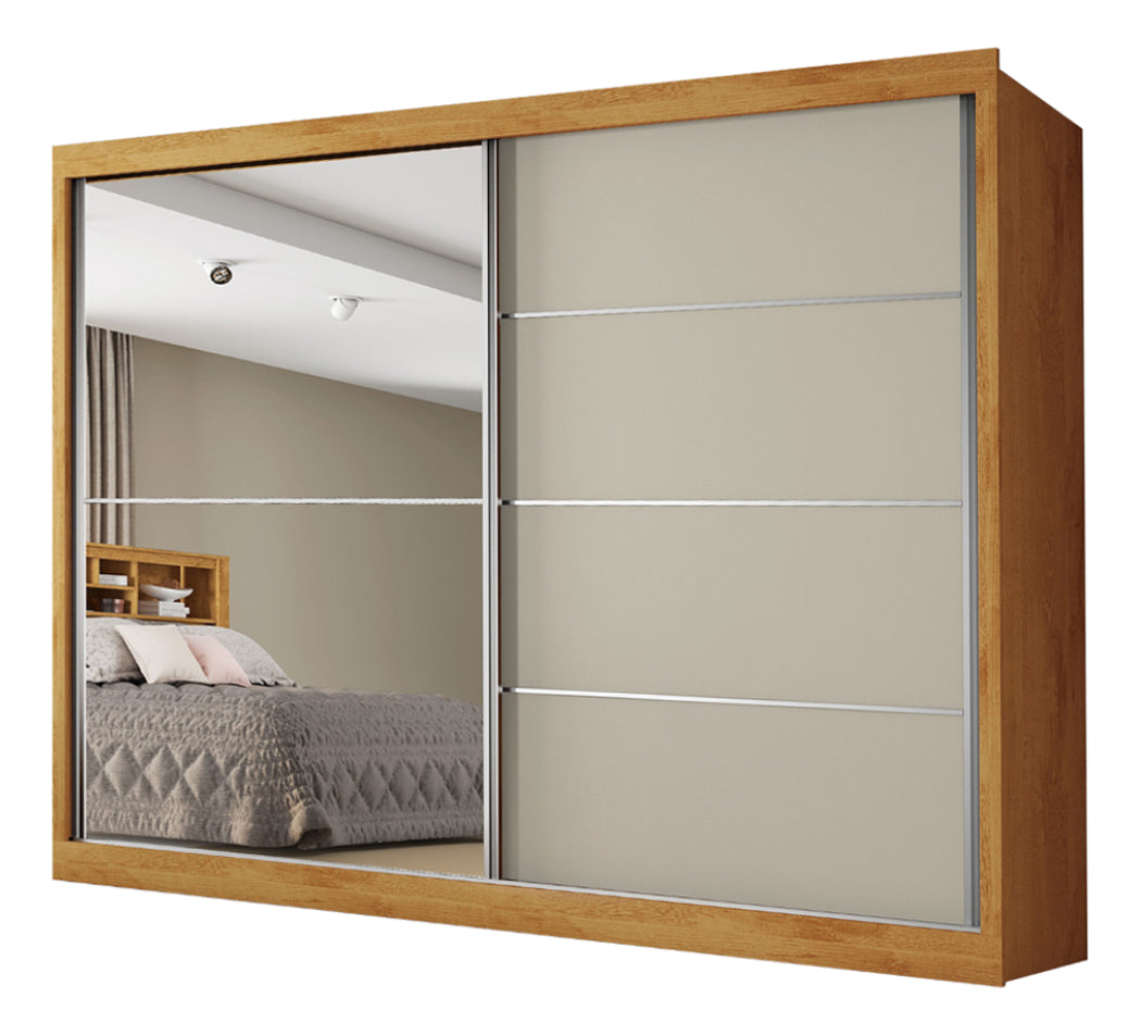 Guarda Roupas Casal 2 Portas Com Espelho 4 Gavetas Austria Madeirado Off White