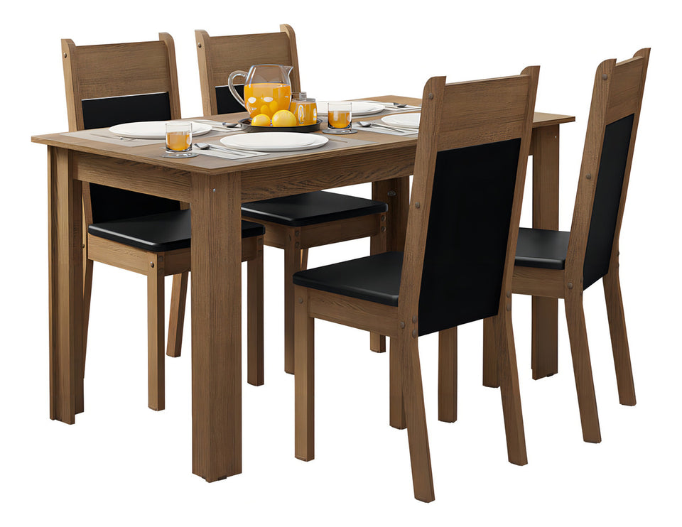 Sala De Jantar Mesa Tampo Madeira 4 Cadeiras Ellen Cor Rustic/preto/sintético