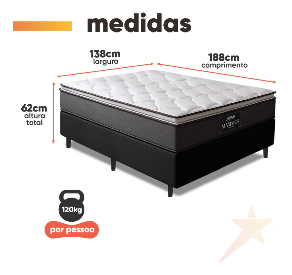 Gazin Cama box Maximus casal 138cm x 188cm cinza e preto