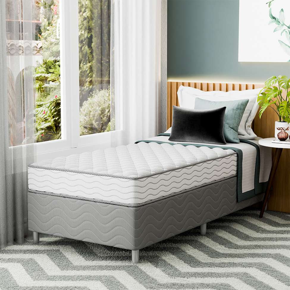 Cama Box Com Colchão Solteiro Howie Espuma D33 (17x88x188... Cor Branco