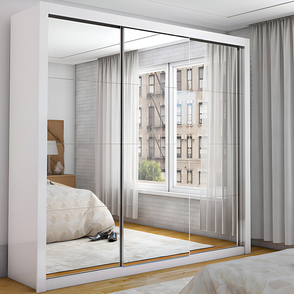 Guarda Roupas Casal Com Espelho 3 Portas De Correr Isabela Cor Branco