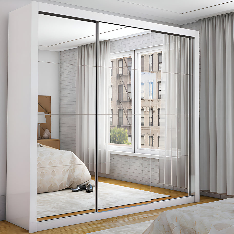 Guarda Roupas Casal Com Espelho 3 Portas De Correr Isabela Cor Branco