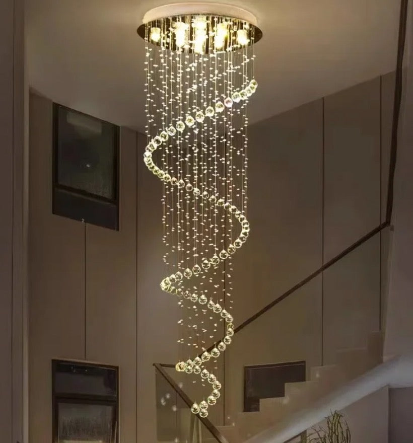 Lustre De Cristal Legítimo Espiral - Base 50 Cm Até 2 Mereos Cor Prateado