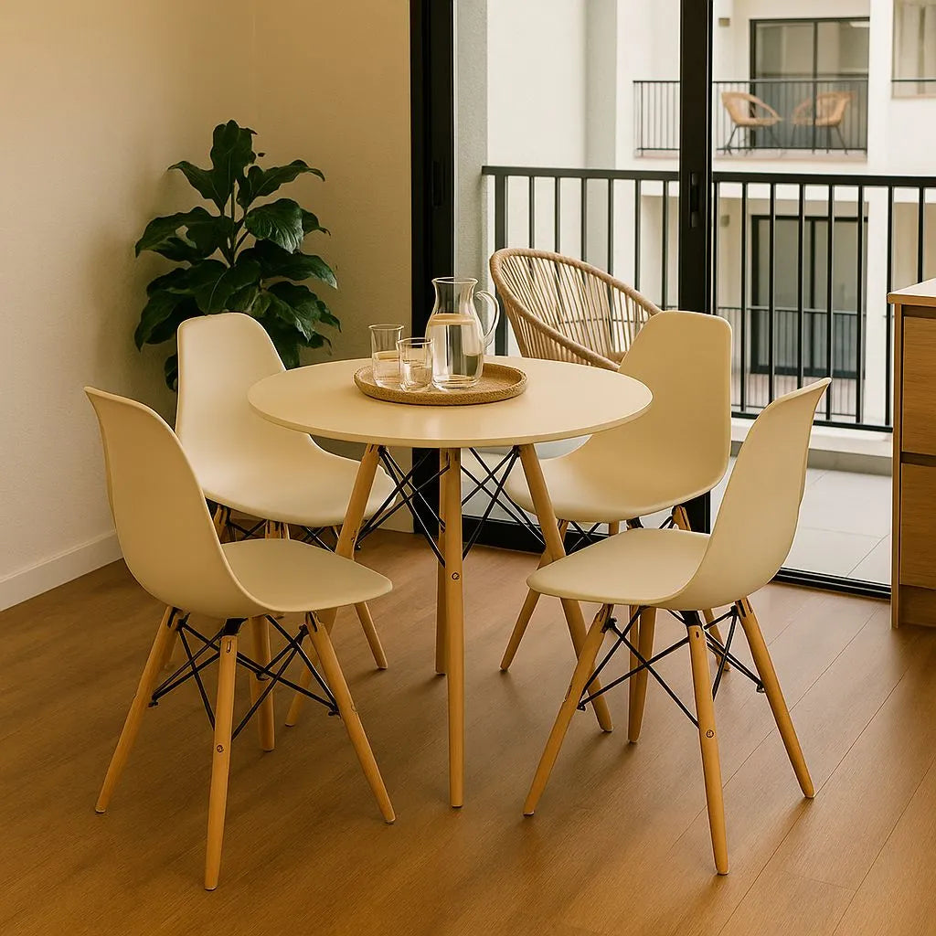 Conjunto Jantar Nero Mesa Redonda MDF 70cm + 4 Cadeiras Eiffel Fendi