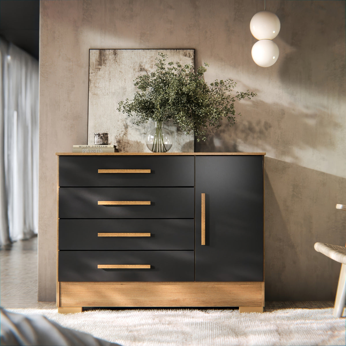 Cômoda C/ Sapateira Luxo Cor Preto Para Quarto Casal Web Home Móveis