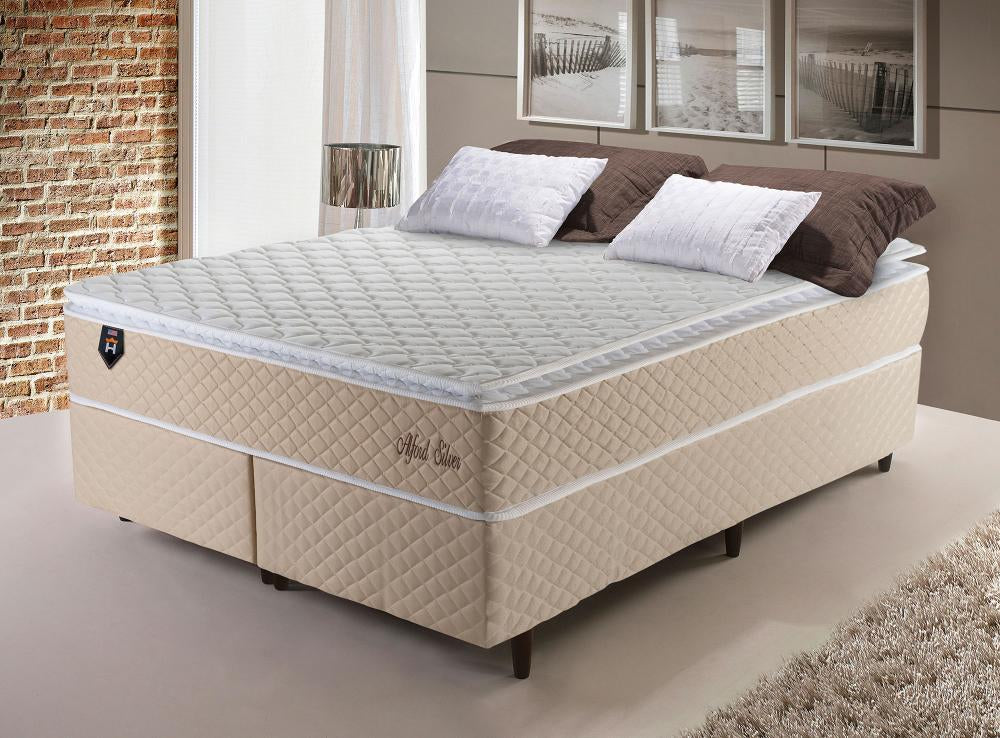 Cama Box King Size Alford 193x203x66 Bege C/ Molas Ensacadas