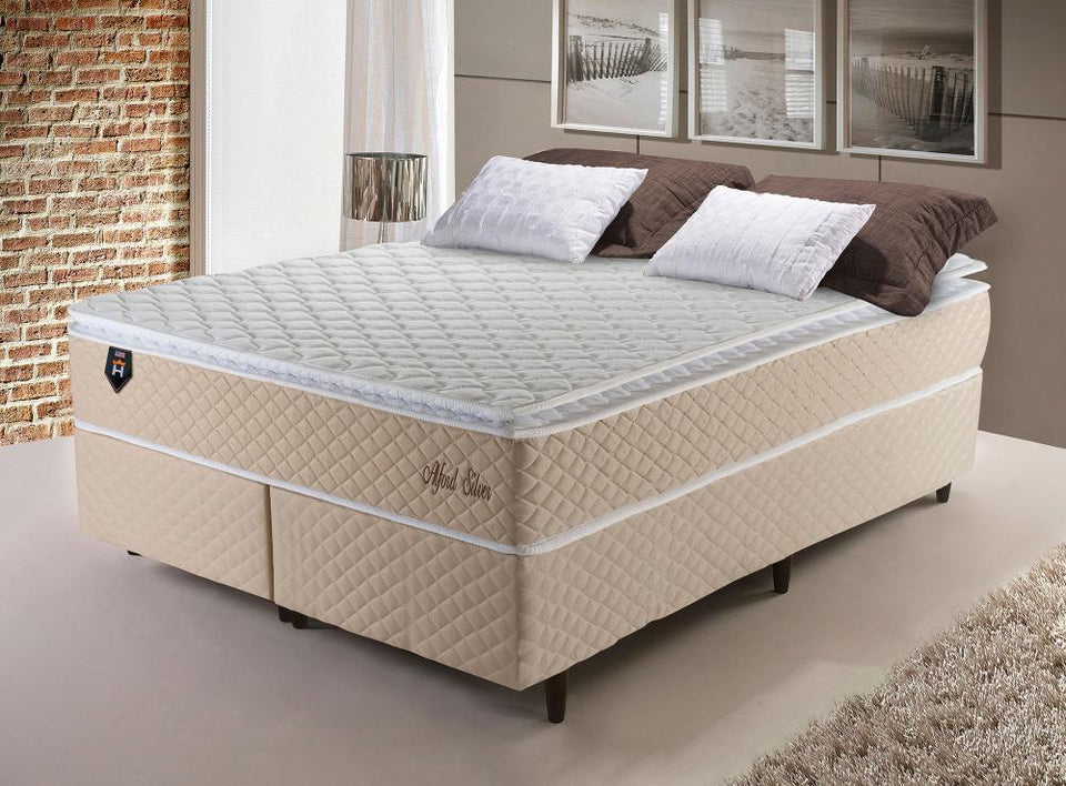 Cama Box King Size Alford 193x203x66 Bege C/ Molas Ensacadas
