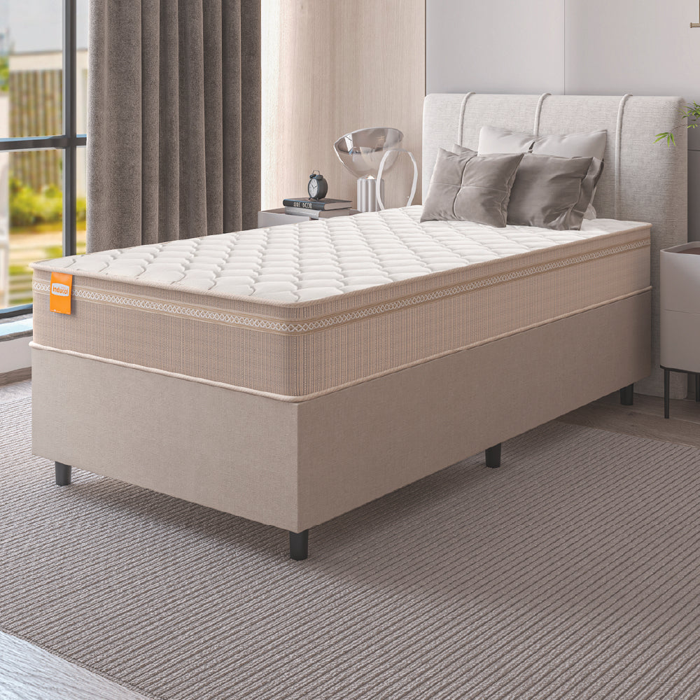 Cama Box Solteiro Inducol Qatar Molas MaxForce Pro 88x188cm Bege/Branco