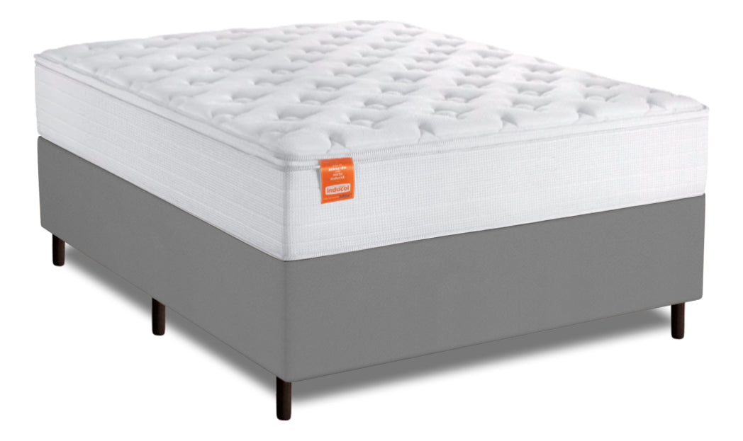 Cama Box Casal Molas Ensacadas Real Branco / Cinza Inducol
